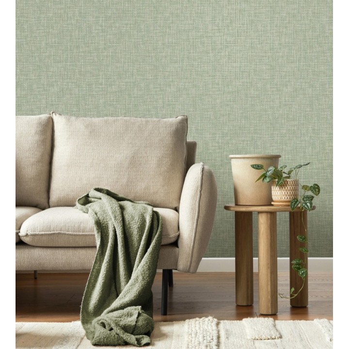 Papel pintado liso imitación tela tonos verdes - Oregon Plain 683643