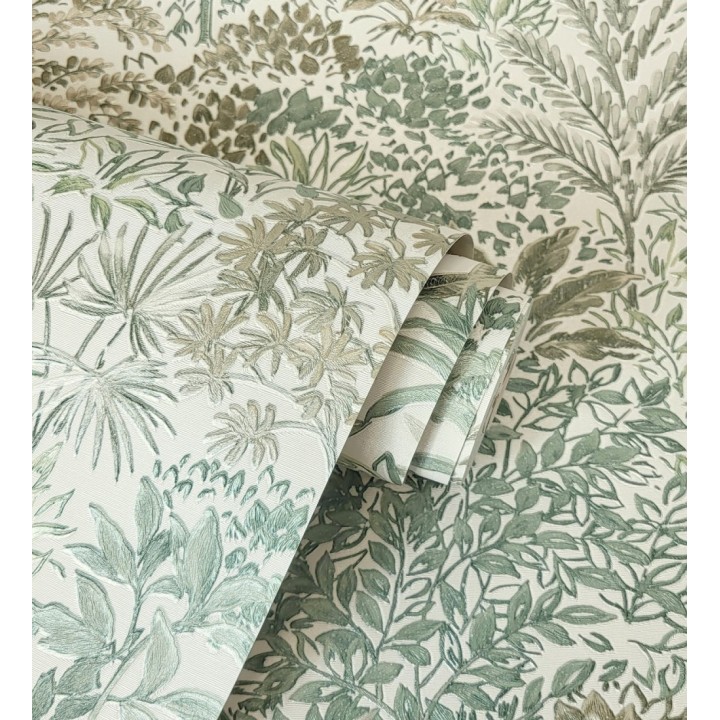 Papel pintado de selva tropical con hojas bordadas en relieve - Bali Paradise 683645