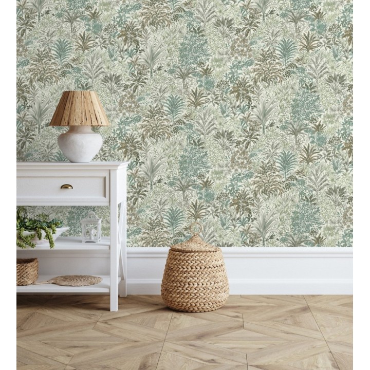 Papel pintado de selva tropical con hojas bordadas en relieve - Bali Paradise 683645