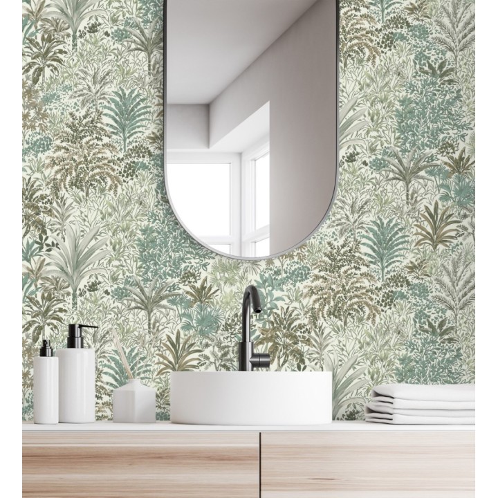 Papel pintado de selva tropical con hojas bordadas en relieve - Bali Paradise 683645