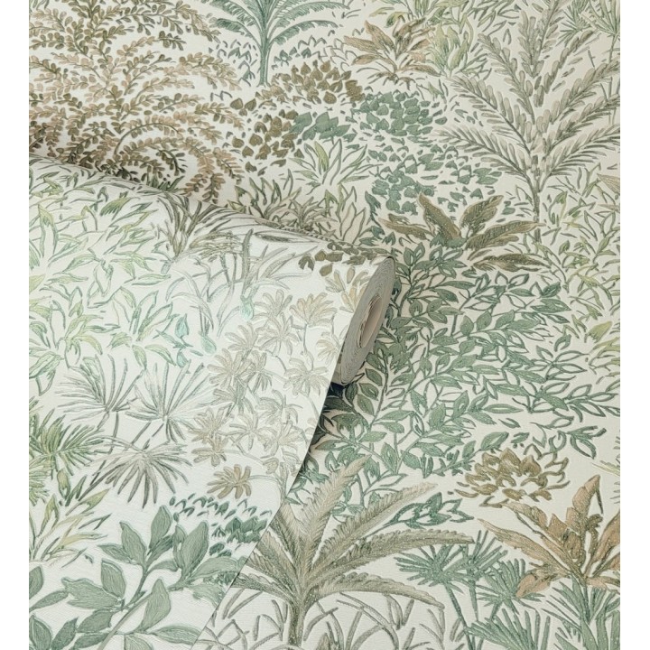 Papel pintado de selva tropical con hojas bordadas en relieve - Bali Paradise 683645