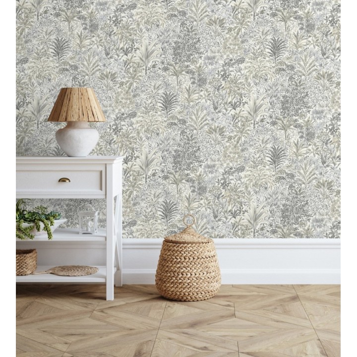 Papel pintado de selva tropical con hojas bordadas en relieve - Bali Paradise 683647