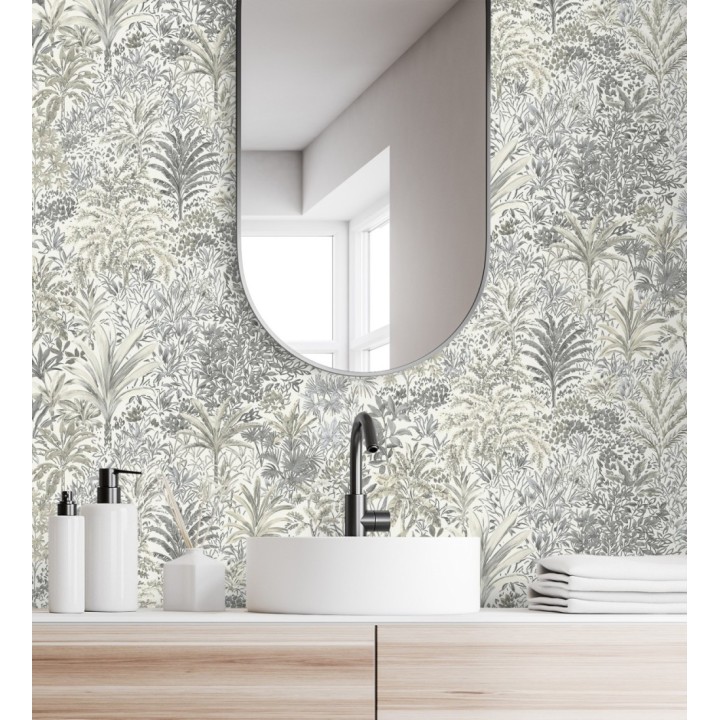 Papel pintado de selva tropical con hojas bordadas en relieve - Bali Paradise 683647