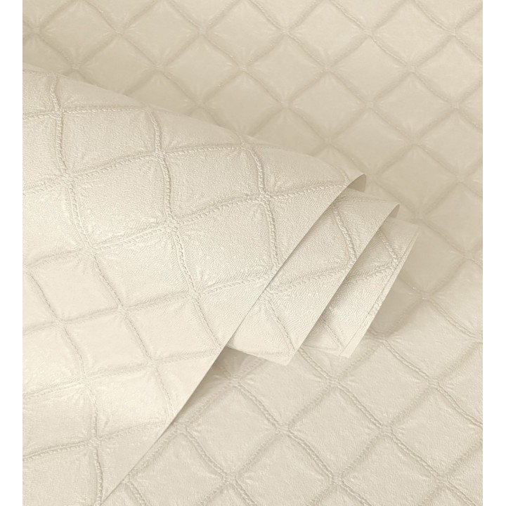 Papel pintado de rombos de capitone bordados en relieve tonos beige - Kensington Quilted 683648