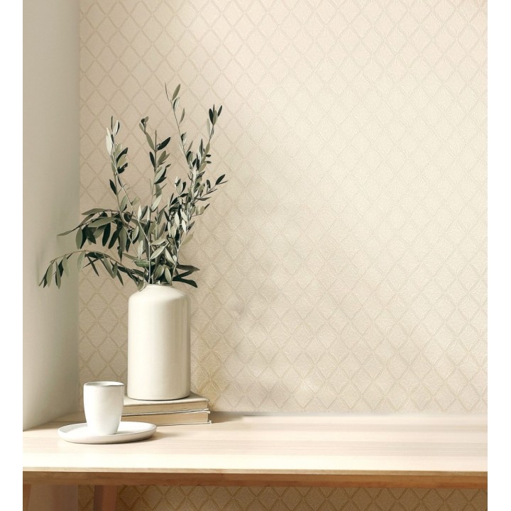 Papel pintado de rombos de capitone bordados en relieve tonos beige - Kensington Quilted 683648