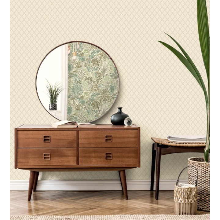 Papel pintado de rombos de capitone bordados en relieve tonos beige - Kensington Quilted 683648