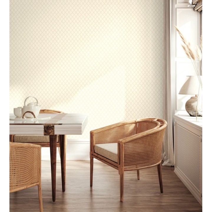 Papel pintado de rombos de capitone bordados en relieve tonos beige - Kensington Quilted 683648