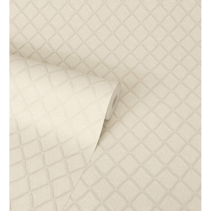 Papel pintado de rombos de capitone bordados en relieve tonos beige - Kensington Quilted 683648