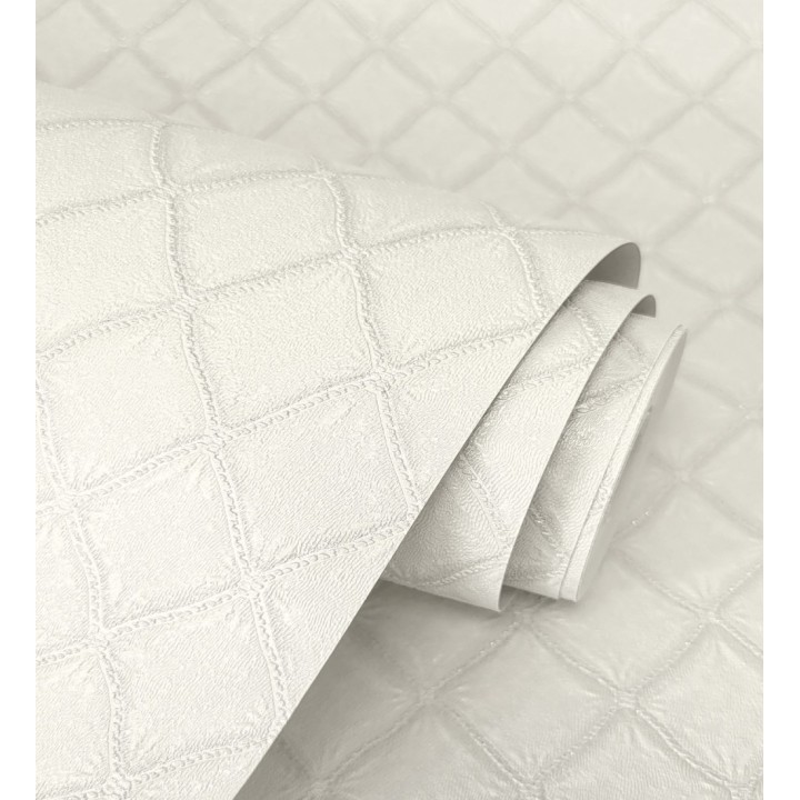 Papel pintado de rombos de capitone bordados en relieve tonos blanco roto - Kensington Quilted 683649