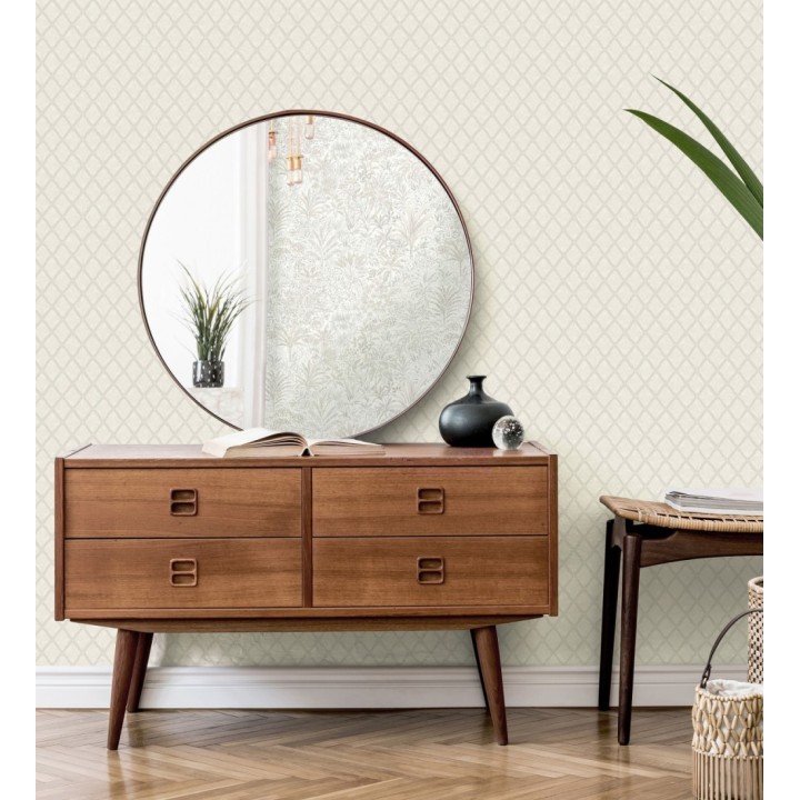 Papel pintado de rombos de capitone bordados en relieve tonos blanco roto - Kensington Quilted 683649