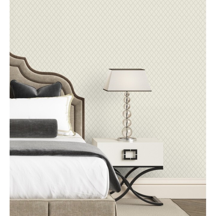 Papel pintado de rombos de capitone bordados en relieve tonos blanco roto - Kensington Quilted 683649