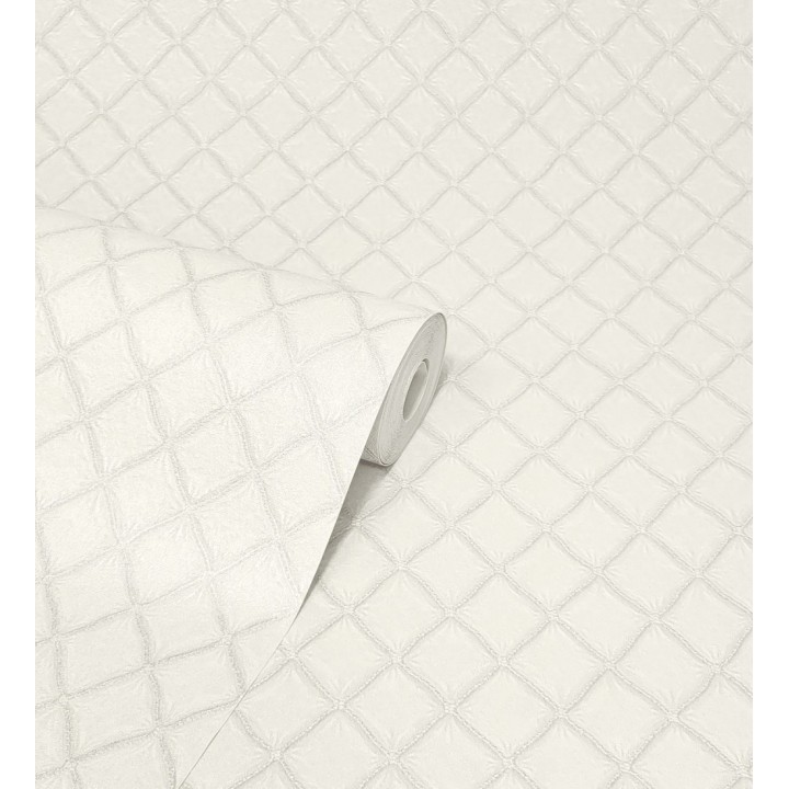 Papel pintado de rombos de capitone bordados en relieve tonos blanco roto - Kensington Quilted 683649