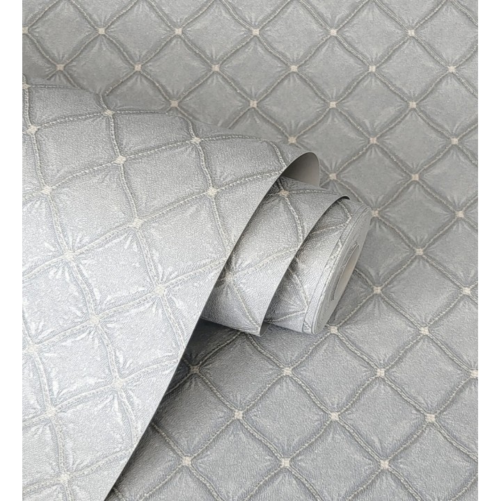 Papel pintado de rombos de capitone bordados en relieve tonos metalizados - Kensington Quilted 683650