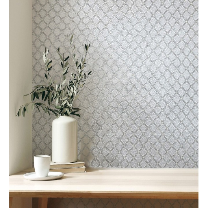 Papel pintado de rombos de capitone bordados en relieve tonos metalizados - Kensington Quilted 683650