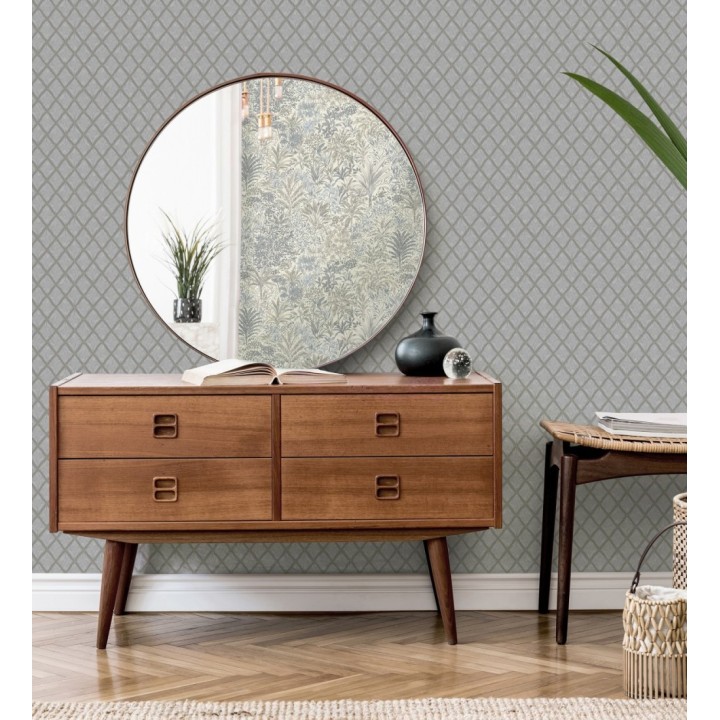 Papel pintado de rombos de capitone bordados en relieve tonos metalizados - Kensington Quilted 683650