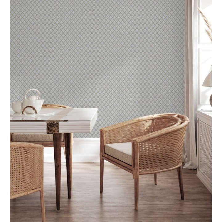 Papel pintado de rombos de capitone bordados en relieve tonos metalizados - Kensington Quilted 683650