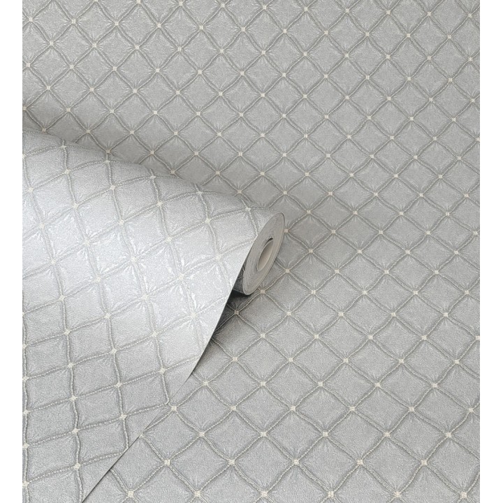 Papel pintado de rombos de capitone bordados en relieve tonos metalizados - Kensington Quilted 683650