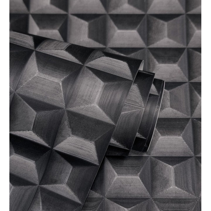Papel pintado de cubos 3 d con textura acero cepillado color negro - Barret Dimension 683651
