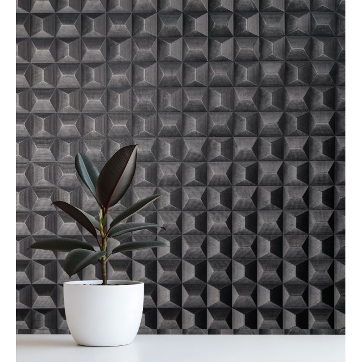 Papel pintado de cubos 3 d con textura acero cepillado color negro - Barret Dimension 683651