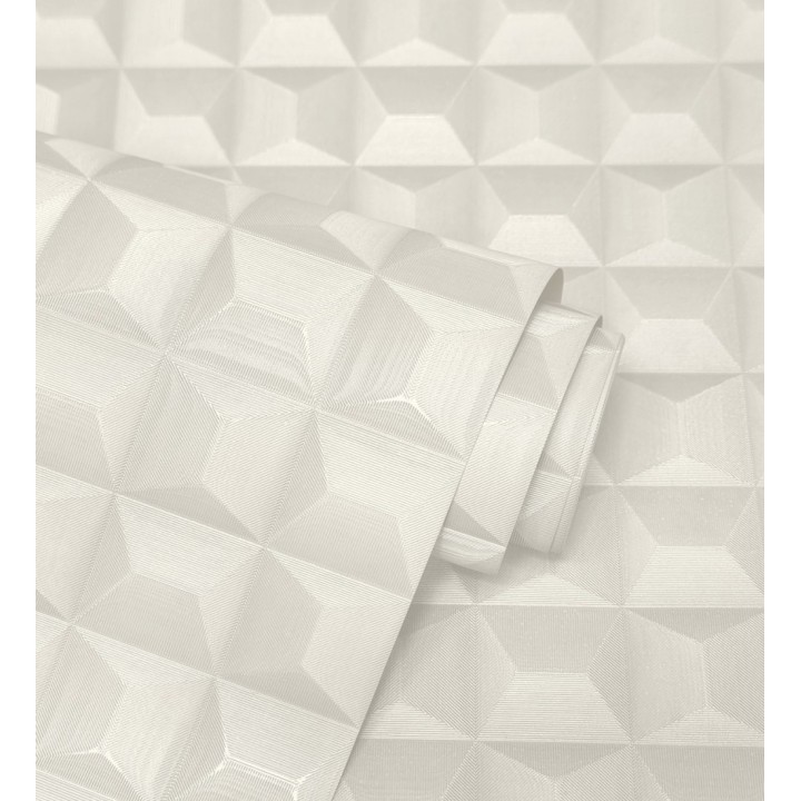 Papel pintado de cubos 3 d con textura acero cepillado color blanco roto - Barret Dimension 683652