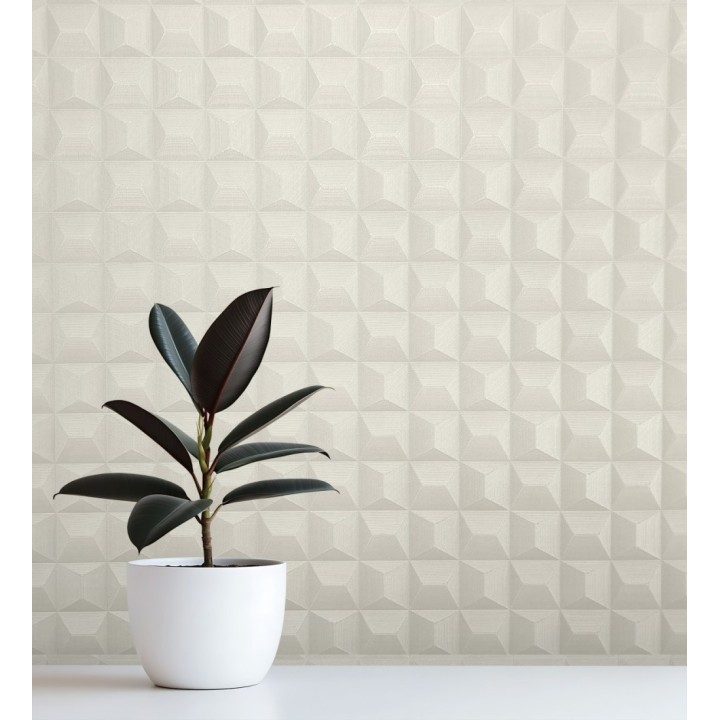 Papel pintado de cubos 3 d con textura acero cepillado color blanco roto - Barret Dimension 683652