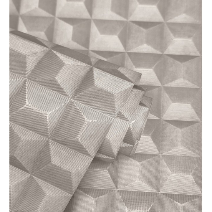 Papel pintado de cubos 3 d con textura acero cepillado color gris visón - Barret Dimension 683653