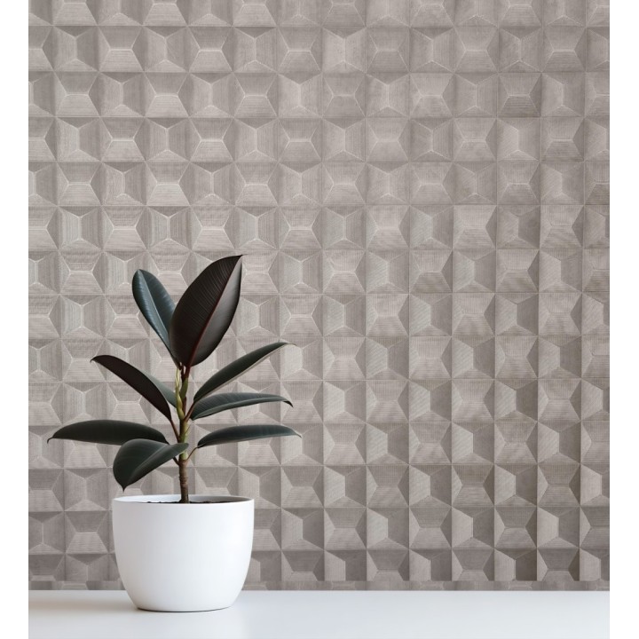 Papel pintado de cubos 3 d con textura acero cepillado color gris visón - Barret Dimension 683653