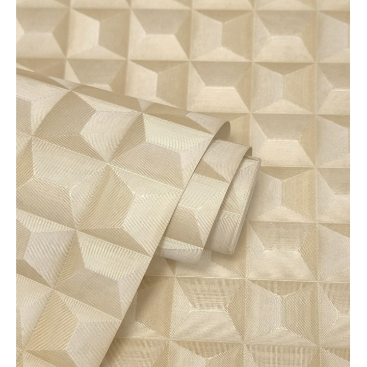 Papel pintado de cubos 3 d con textura acero cepillado color dorado - Barret Dimension 683654