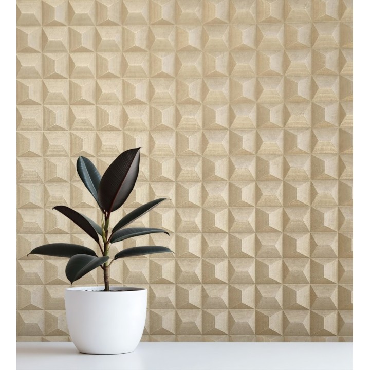 Papel pintado de cubos 3 d con textura acero cepillado color dorado - Barret Dimension 683654