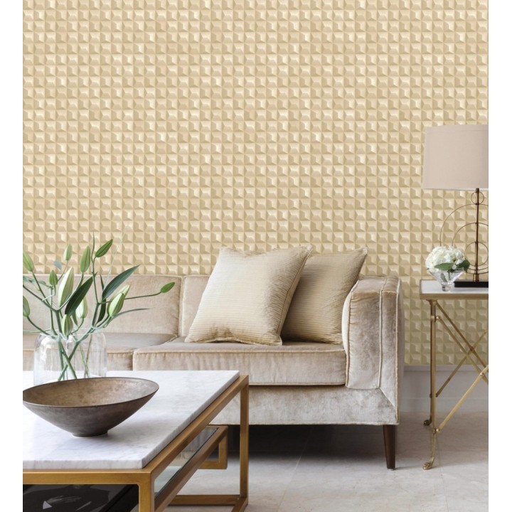 Papel pintado de cubos 3 d con textura acero cepillado color dorado - Barret Dimension 683654