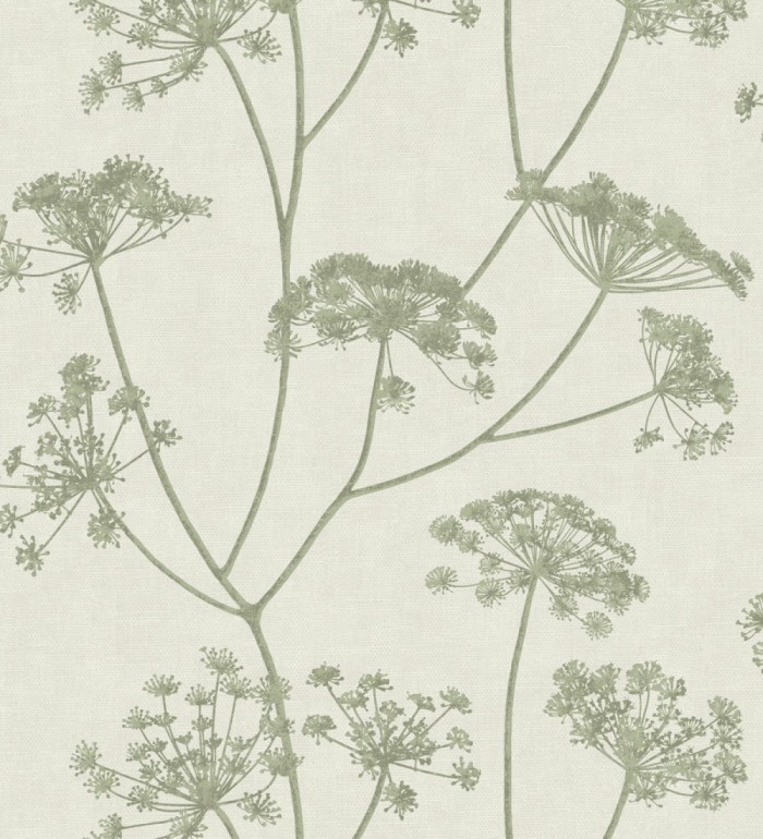 Papel pintado de hojas verdes con fondo textil en relieve - Marlow Wildflower 683655