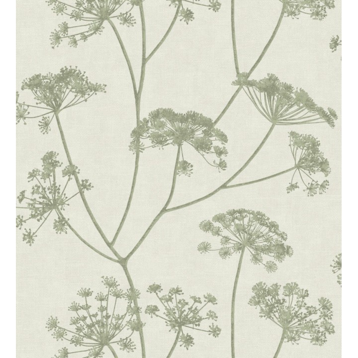 Papel pintado de hojas verdes con fondo textil en relieve - Marlow Wildflower 683655
