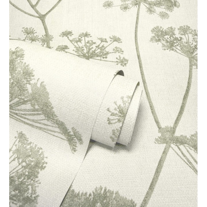 Papel pintado de hojas verdes con fondo textil en relieve - Marlow Wildflower 683655