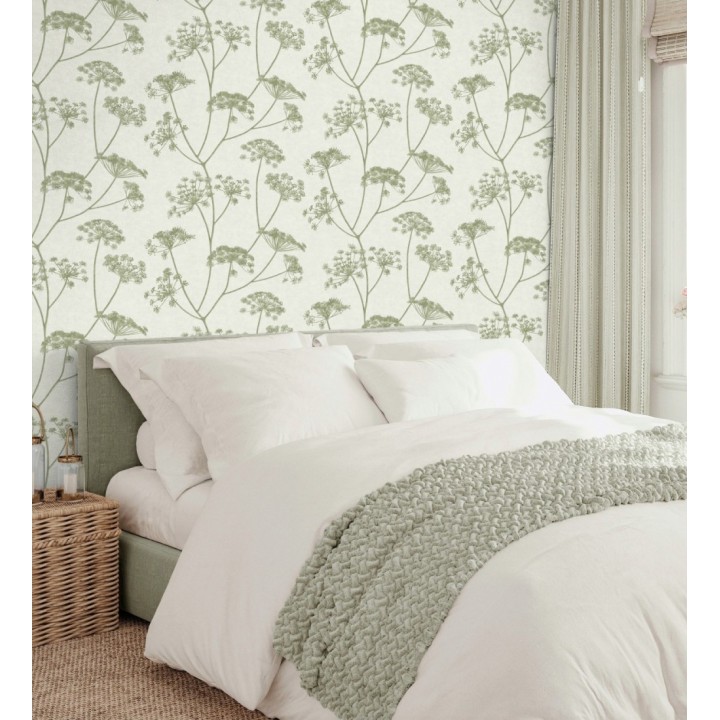 Papel pintado de hojas verdes con fondo textil en relieve - Marlow Wildflower 683655