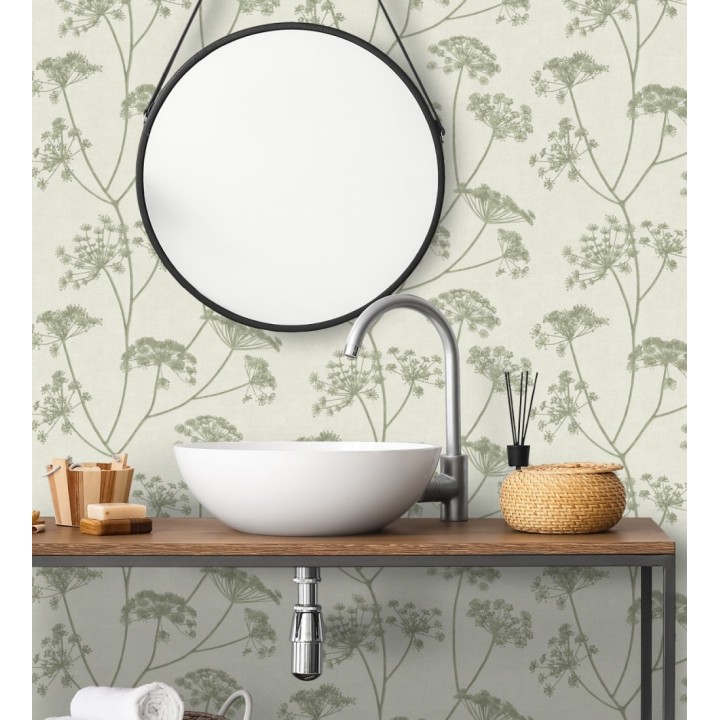 Papel pintado de hojas verdes con fondo textil en relieve - Marlow Wildflower 683655