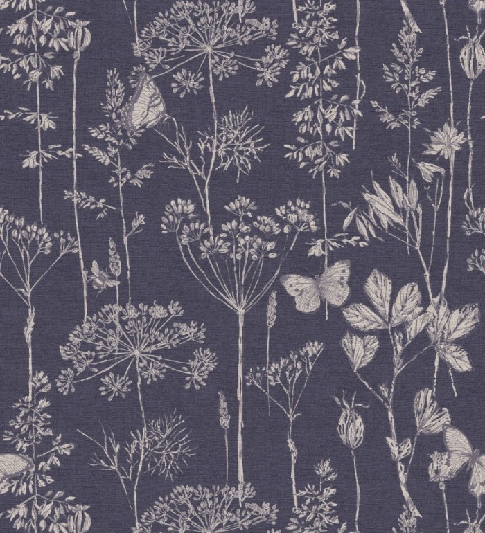 Papel pintado ramas y mariposas azul marino - Milton Fields 126313