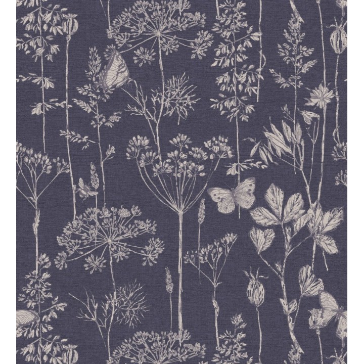 Papel pintado ramas y mariposas azul marino - Milton Fields 126313