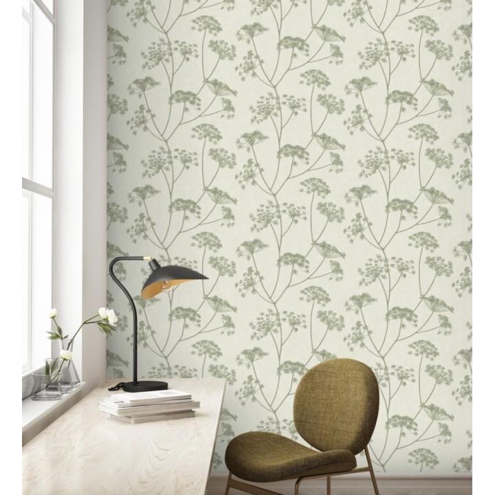 Papel pintado de hojas verdes con fondo textil en relieve - Marlow Wildflower 683655
