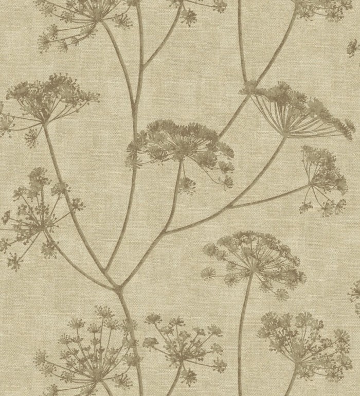 Papel pintado de hojas marrón con fondo textil en relieve - Marlow Wildflower 683656
