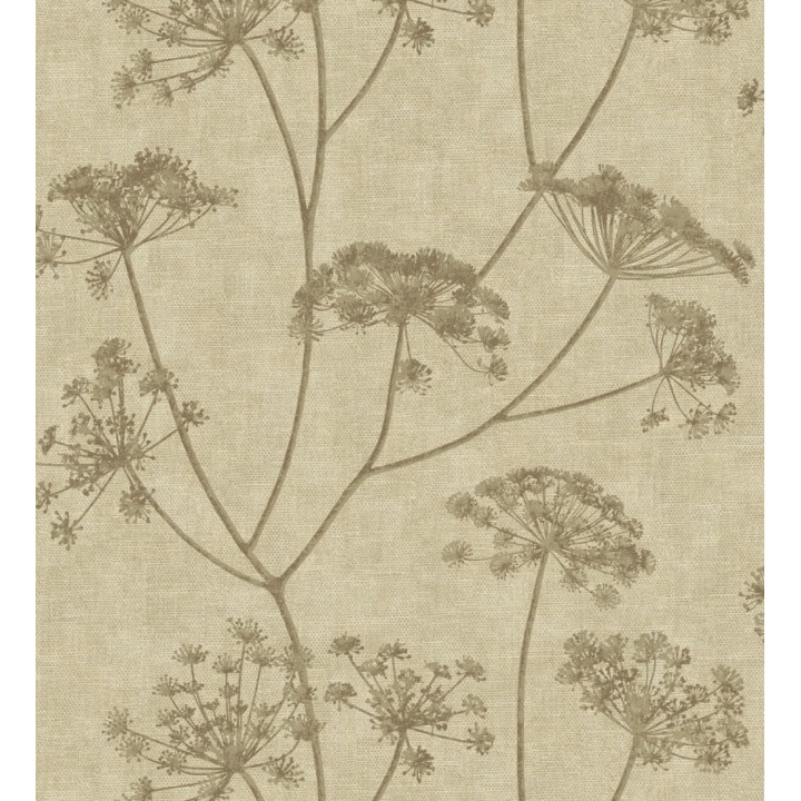 Papel pintado de hojas marrón con fondo textil en relieve - Marlow Wildflower 683656