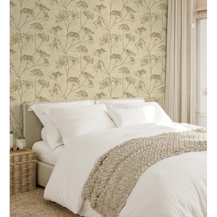 Papel pintado de hojas marrón con fondo textil en relieve - Marlow Wildflower 683656