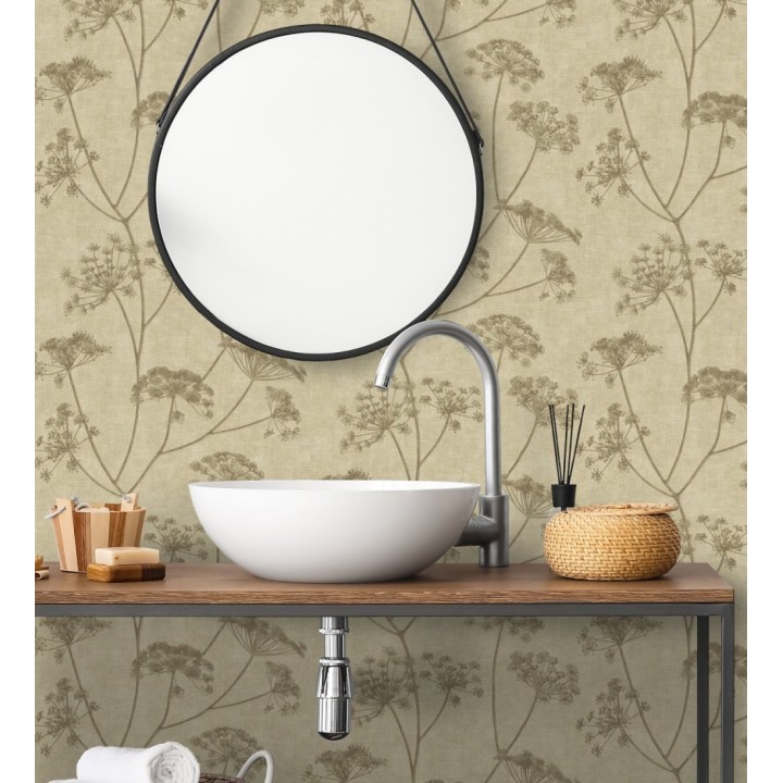 Papel pintado de hojas marrón con fondo textil en relieve - Marlow Wildflower 683656