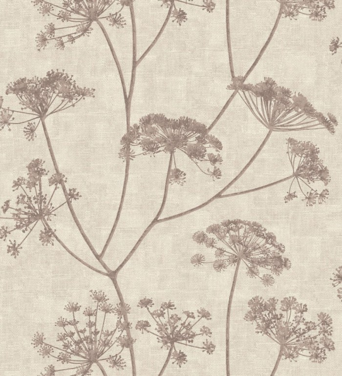 Papel pintado de hojas tono berenjena con fondo textil en relieve - Marlow Wildflower 683657