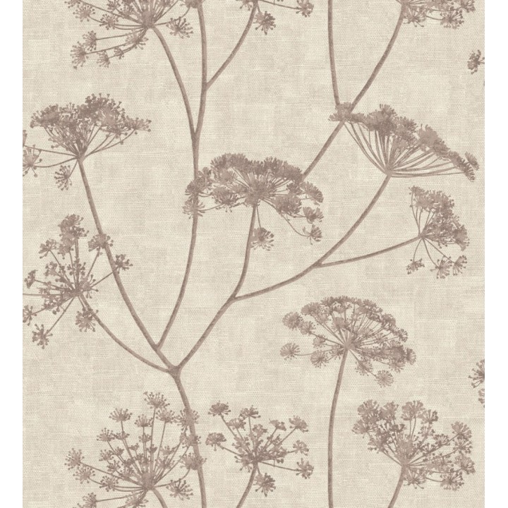 Papel pintado de hojas tono berenjena con fondo textil en relieve - Marlow Wildflower 683657