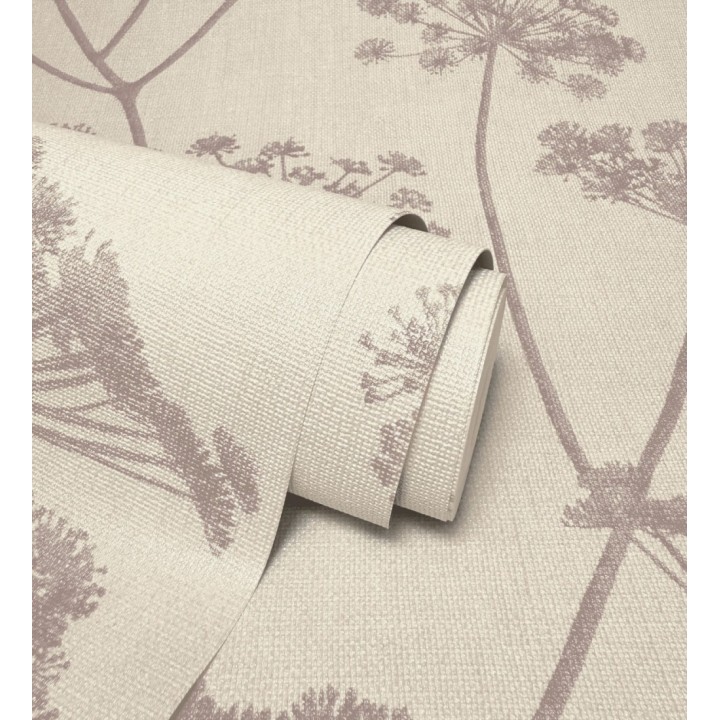 Papel pintado de hojas tono berenjena con fondo textil en relieve - Marlow Wildflower 683657