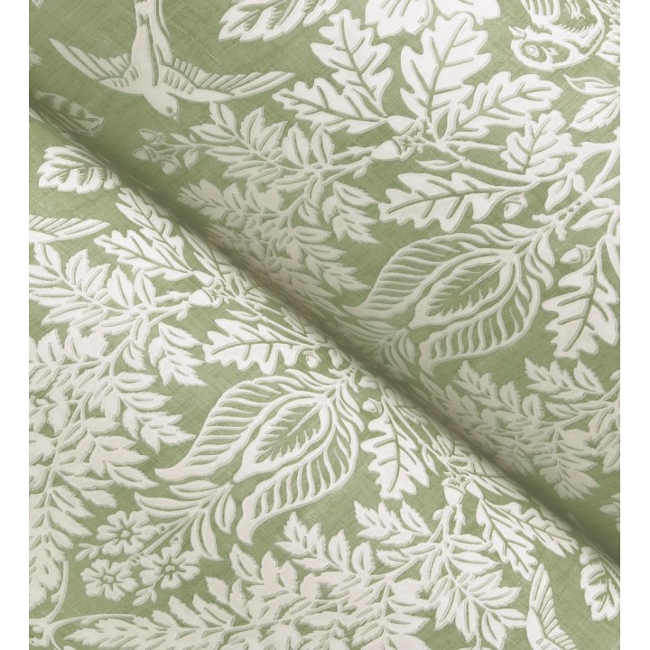 Papel pintado damasco artístico con flores y pájaros fondo verde - Charlotte Heritage 683659