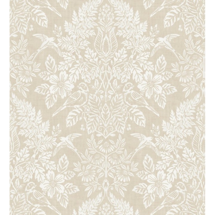 Papel pintado damasco artístico con flores y pájaros fondo beige - Charlotte Heritage 683660