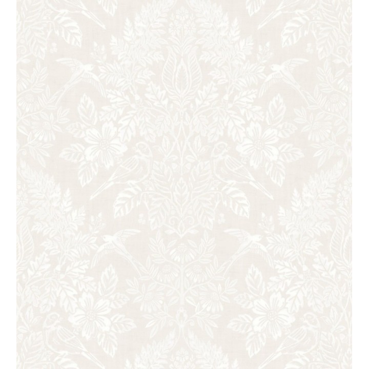 Papel pintado damasco artístico con flores y pájaros fondo nácar blanco - Charlotte Heritage 683663