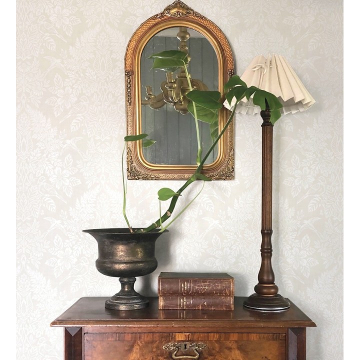 Papel pintado damasco artístico con flores y pájaros fondo nácar blanco - Charlotte Heritage 683663