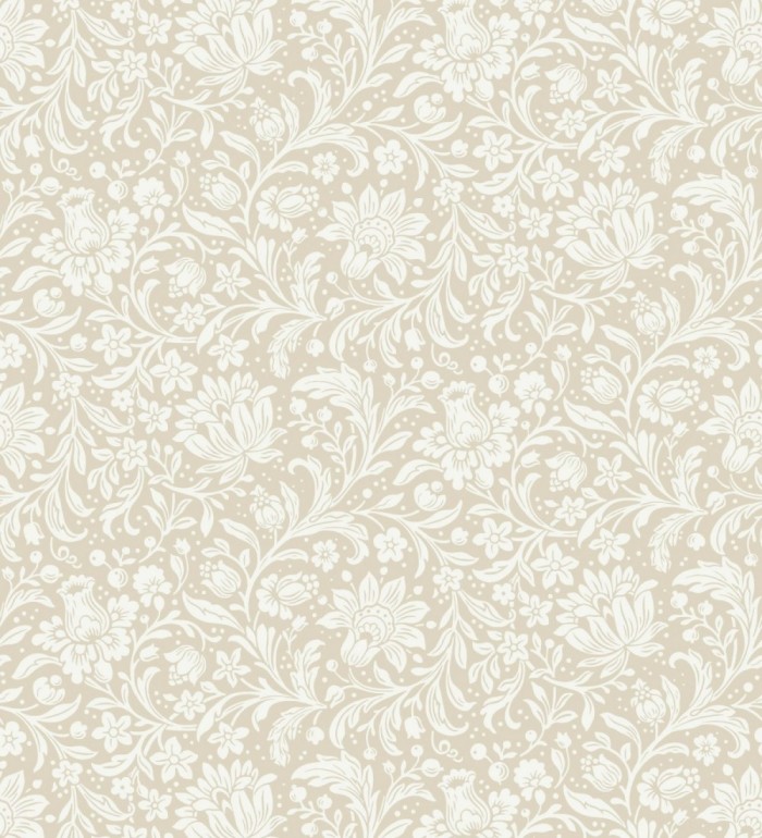 Papel pintado floral con hojas estilo vintage fondo beige - Waverly Ornate 683664